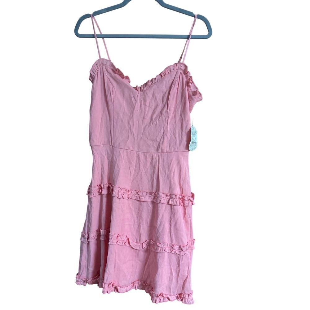 Altar'd State Coral Pink Ruffle Tiered Mini Dress Womens Large NWT